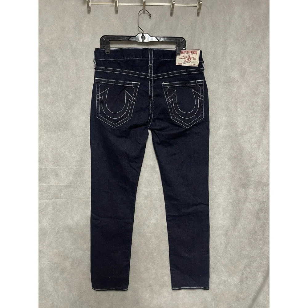 True Religion Jeans Men 34X33 Blue Raw Denim Straight Slim No Flap Street Preppy
